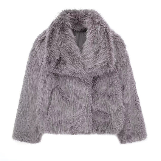 EB | Kurz Geschnittene Faux-Fur-Jacke mit Übergroßem Kragen