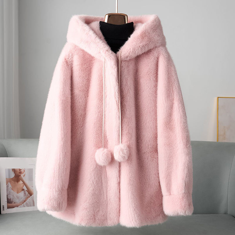 EB | Faux-Fur-Hoodie mit Pom-Details