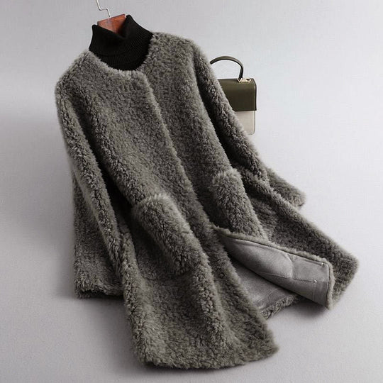 EB | Faux Shearling Midikabou mit Rundhalsausschnitt