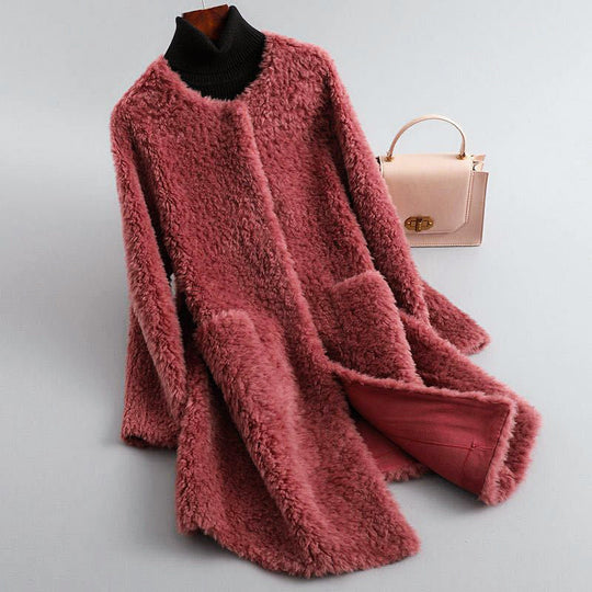 EB | Faux Shearling Midikabou mit Rundhalsausschnitt