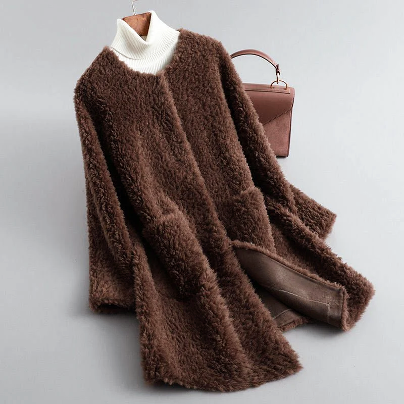 EB | Faux Shearling Midikabou mit Rundhalsausschnitt