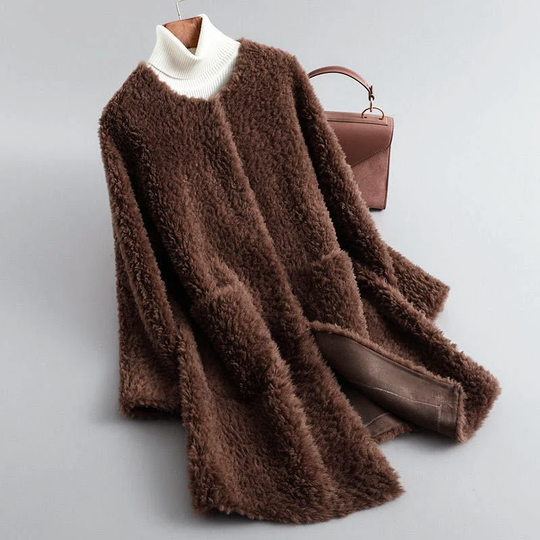 EB | Faux Shearling Midikabou mit Rundhalsausschnitt
