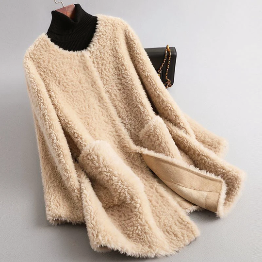 EB | Faux Shearling Midikabou mit Rundhalsausschnitt