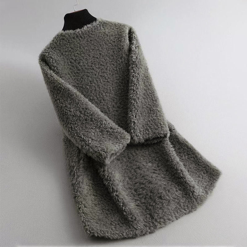 EB | Faux Shearling Midikabou mit Rundhalsausschnitt