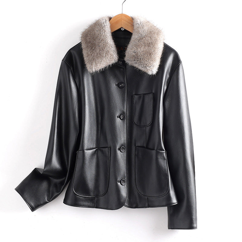 EB | Lederjacke mit Pelzkragen und Aufgesetzten Taschen