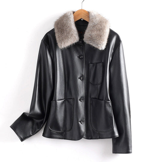EB | Lederjacke mit Pelzkragen und Aufgesetzten Taschen