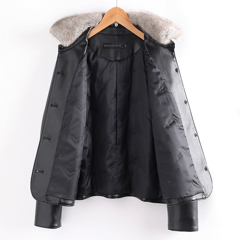 EB | Lederjacke mit Pelzkragen und Aufgesetzten Taschen