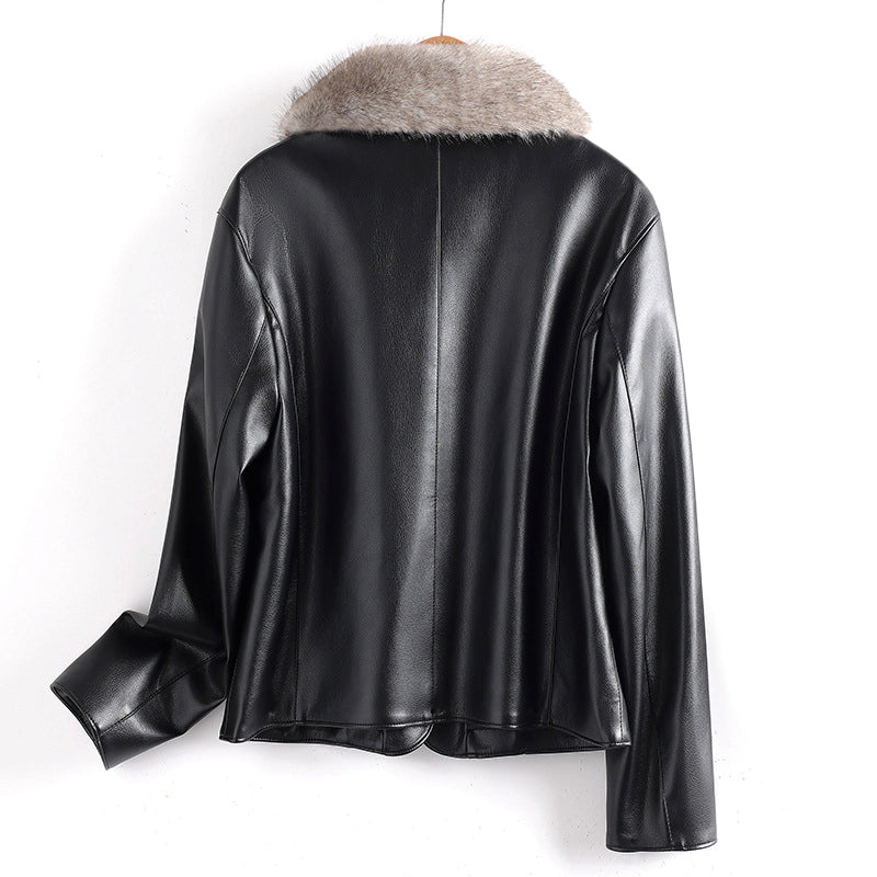 EB | Lederjacke mit Pelzkragen und Aufgesetzten Taschen