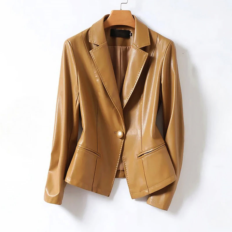 EB | Echtes Leder Ein-Knopf Blazer Jacke