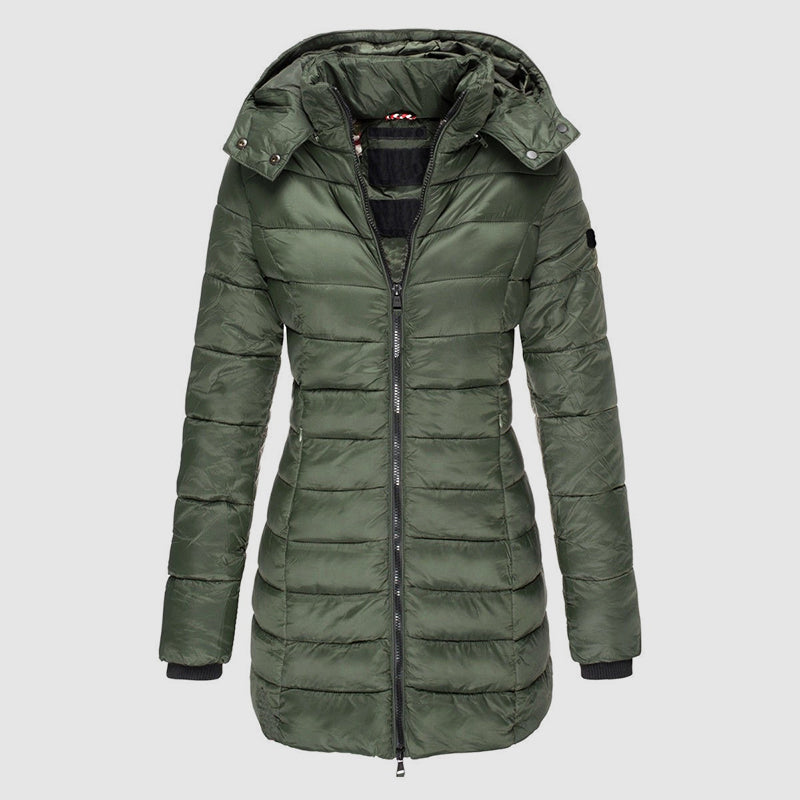 EB | Lange Slim-Fit Pufferjacke mit Kapuze