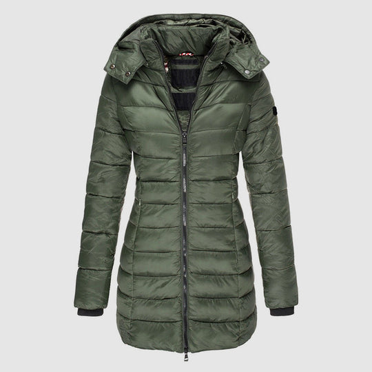 EB | Lange Slim-Fit Pufferjacke mit Kapuze
