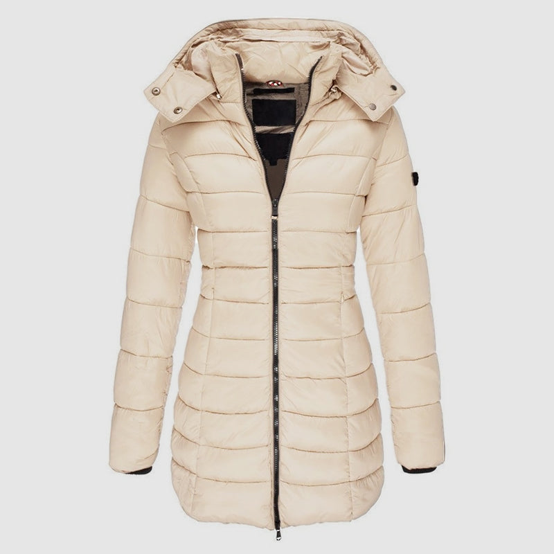 EB | Lange Slim-Fit Pufferjacke mit Kapuze