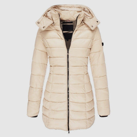 EB | Lange Slim-Fit Pufferjacke mit Kapuze