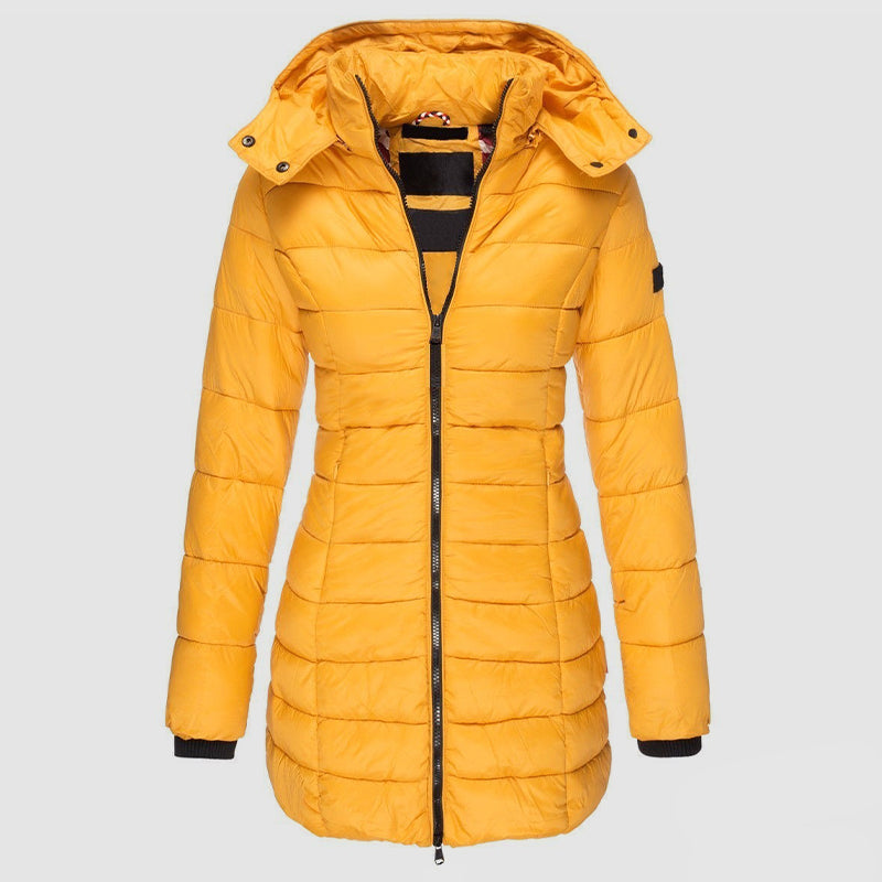 EB | Lange Slim-Fit Pufferjacke mit Kapuze