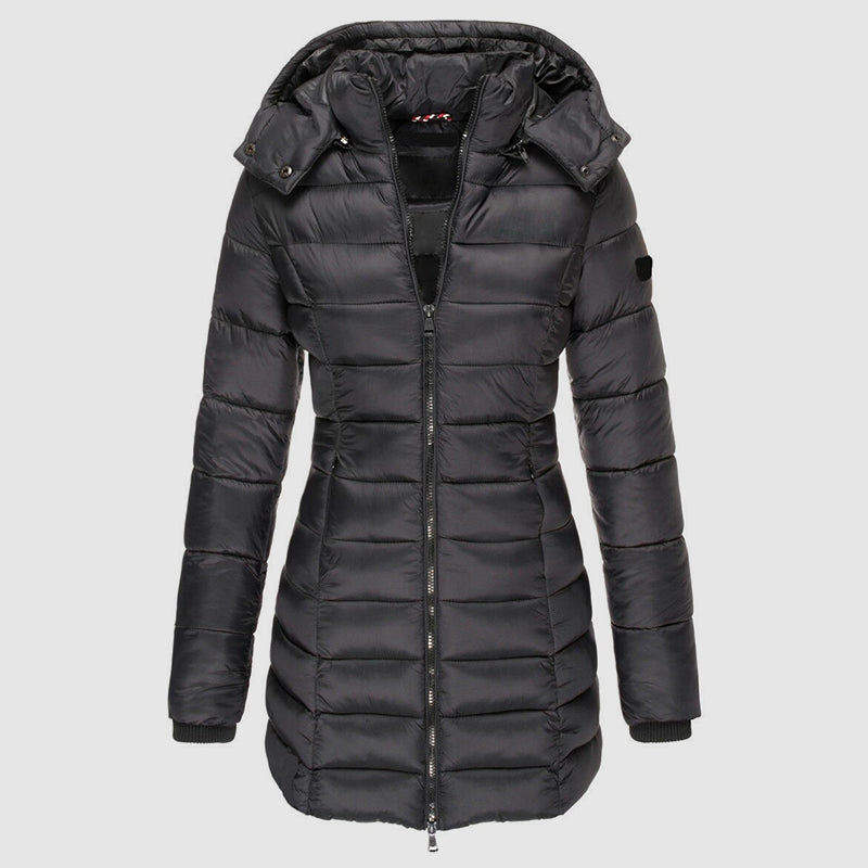 EB | Lange Slim-Fit Pufferjacke mit Kapuze