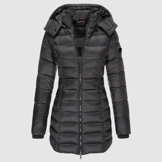EB | Lange Slim-Fit Pufferjacke mit Kapuze