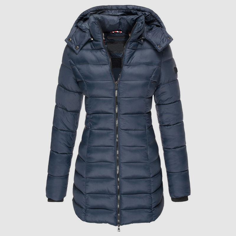 EB | Lange Slim-Fit Pufferjacke mit Kapuze