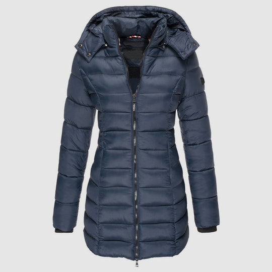 EB | Lange Slim-Fit Pufferjacke mit Kapuze