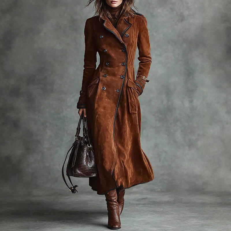 EB | Langer Wildleder-Style Trenchcoat mit Doppelreihigem Design