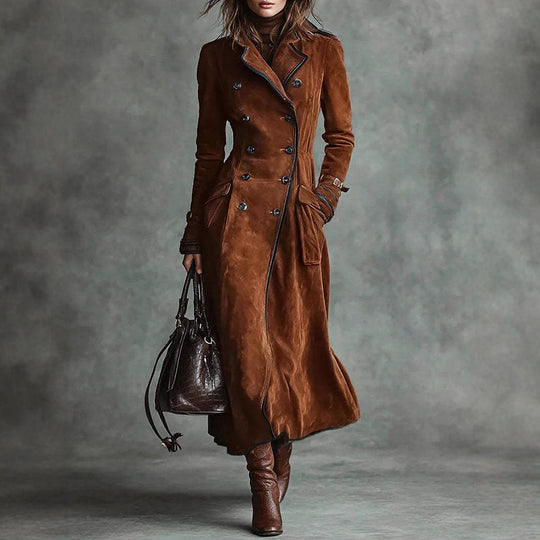 EB | Langer Wildleder-Style Trenchcoat mit Doppelreihigem Design