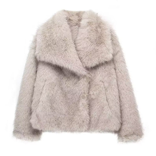 EB | Fellbesatz Relaxed Fit Mantel Oversized Kragen Hüftlanger Mantel