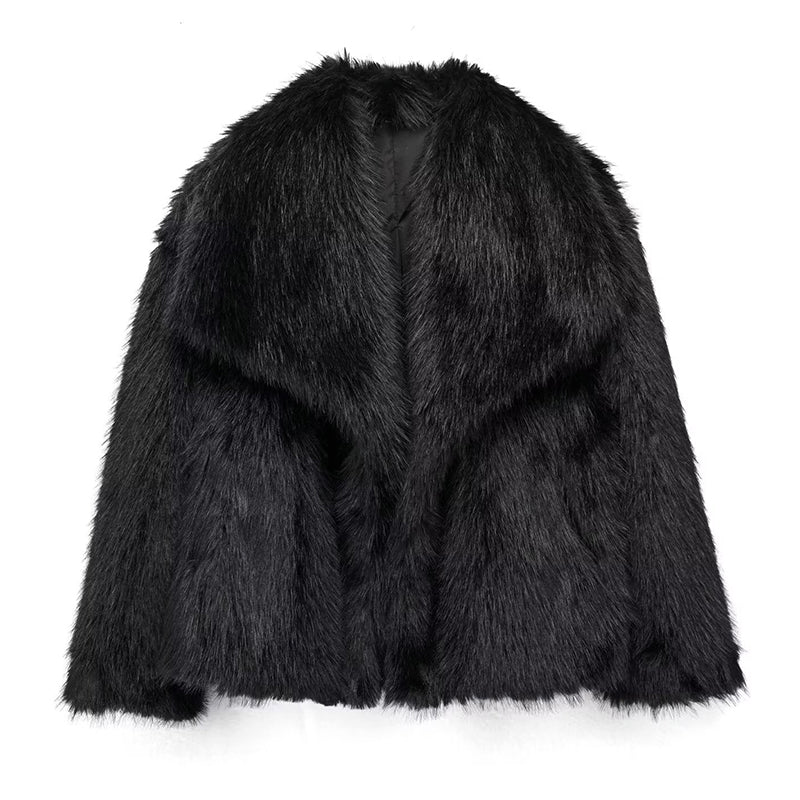 EB | Fellbesatz Relaxed Fit Mantel Oversized Kragen Hüftlanger Mantel