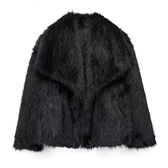 EB | Fellbesatz Relaxed Fit Mantel Oversized Kragen Hüftlanger Mantel
