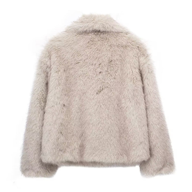 EB | Fellbesatz Relaxed Fit Mantel Oversized Kragen Hüftlanger Mantel