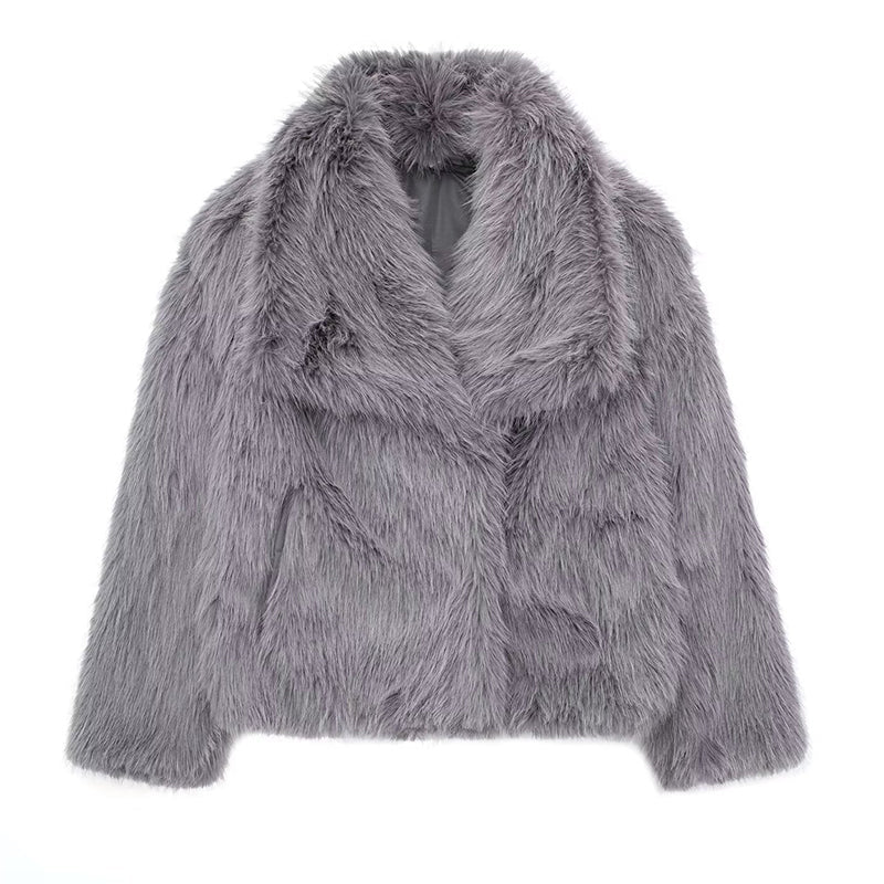 EB | Fellbesatz Relaxed Fit Mantel Oversized Kragen Hüftlanger Mantel