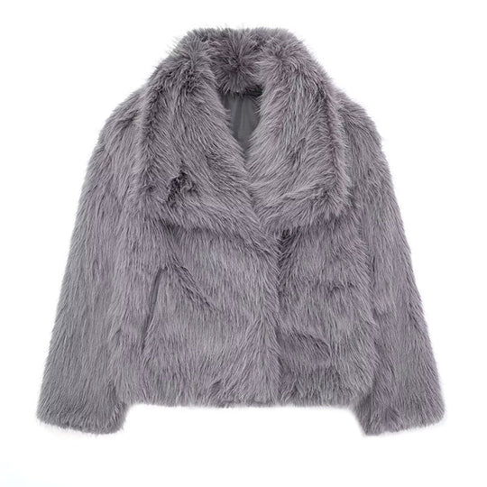 EB | Fellbesatz Relaxed Fit Mantel Oversized Kragen Hüftlanger Mantel