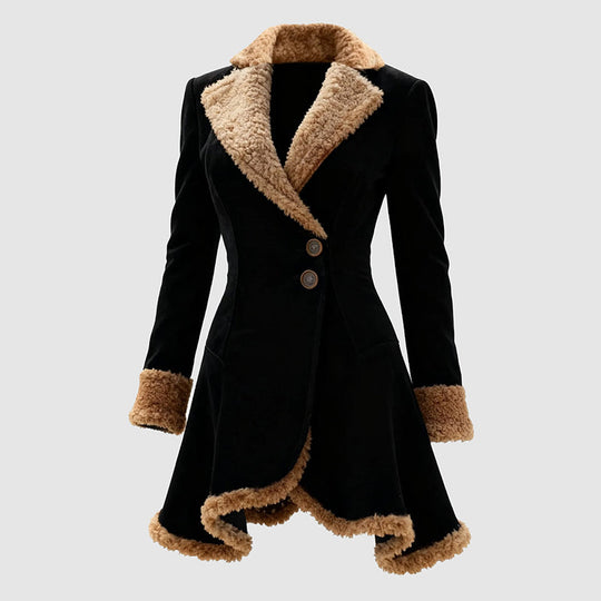 EB | Tailored Coat Faux-Fur Trim Knopf-Front Mantel