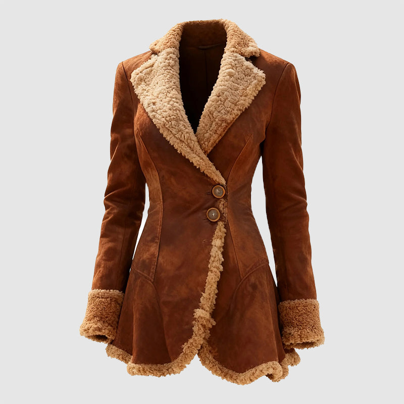 EB | Tailored Coat Faux-Fur Trim Knopf-Front Mantel