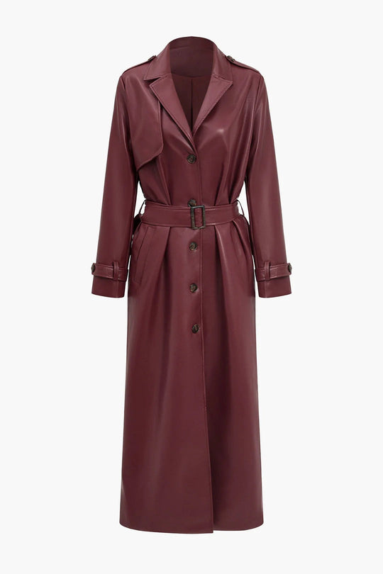 EB | Gürteltier Kunstleder Trenchcoat Langarm Klassische Passform