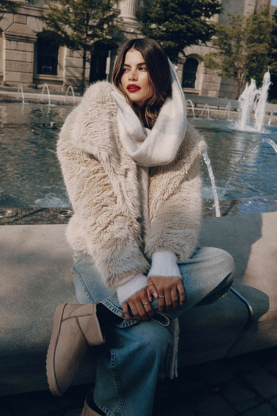 EB | Falsches Pelz Übergroße Jacke Plüsch Revers Wintermantel