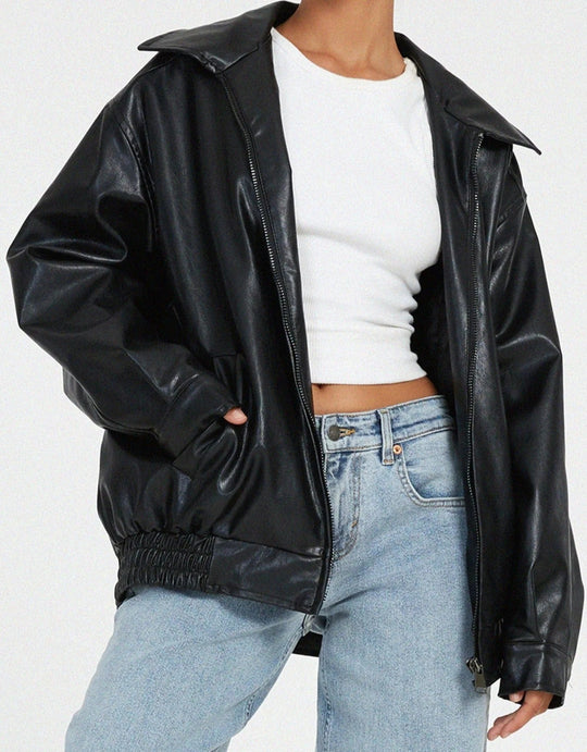 EB | Pu Leder Bomberjacke Übergröße Street Style Zip up