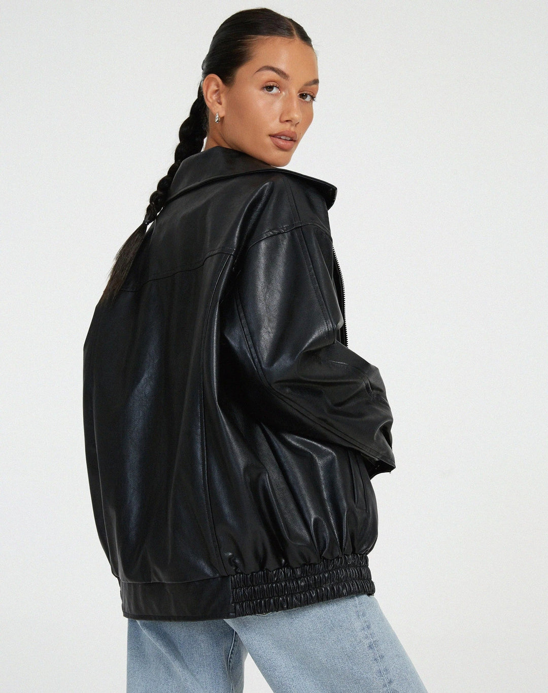EB | Pu Leder Bomberjacke Übergröße Street Style Zip up
