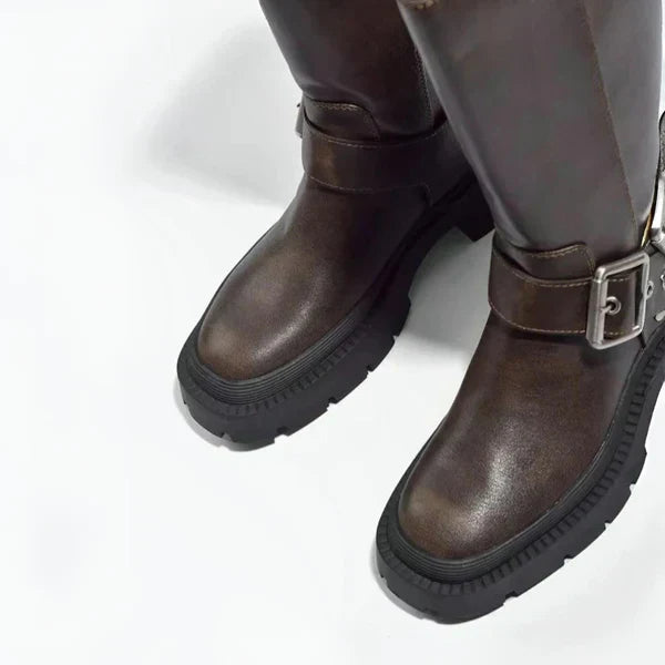 Kniehohe Damenstiefel Mit Schnalle Damen EB