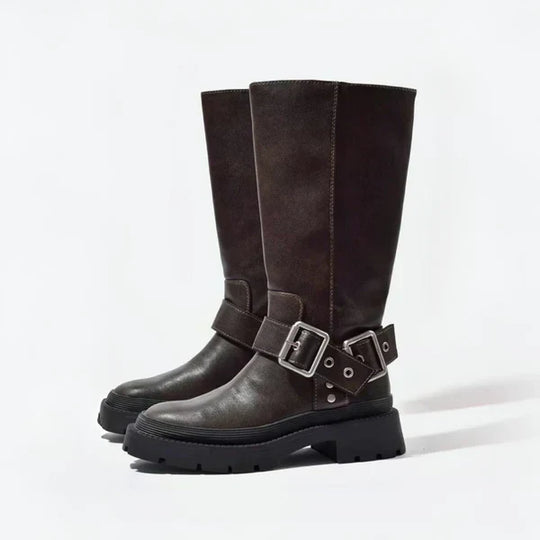 Kniehohe Damenstiefel Mit Schnalle Damen EB