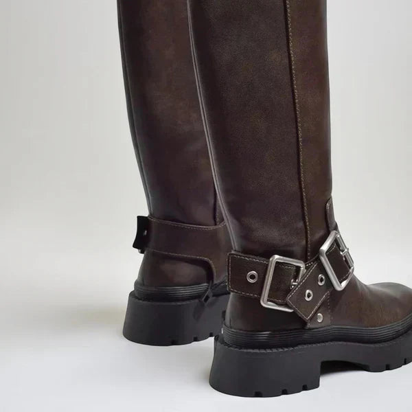 Kniehohe Damenstiefel Mit Schnalle Damen EB