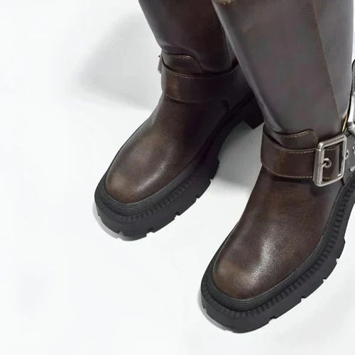 Kniehohe Damenstiefel Mit Schnalle Damen EB