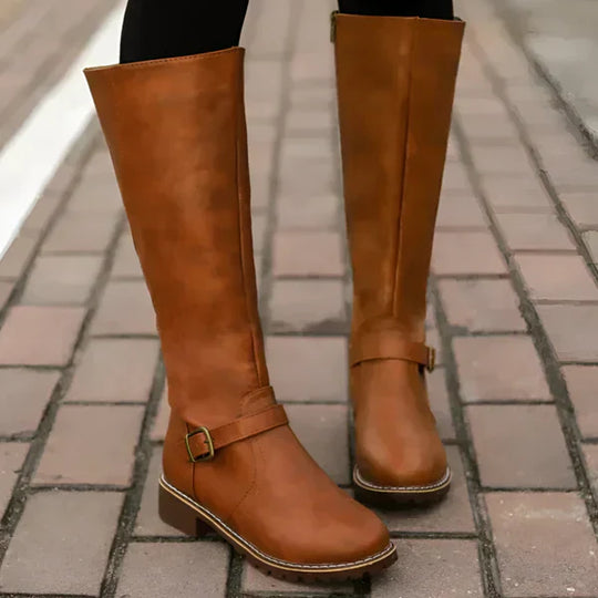 Kniehohe Damenstiefel Mit Schnallenriemen Damen EB