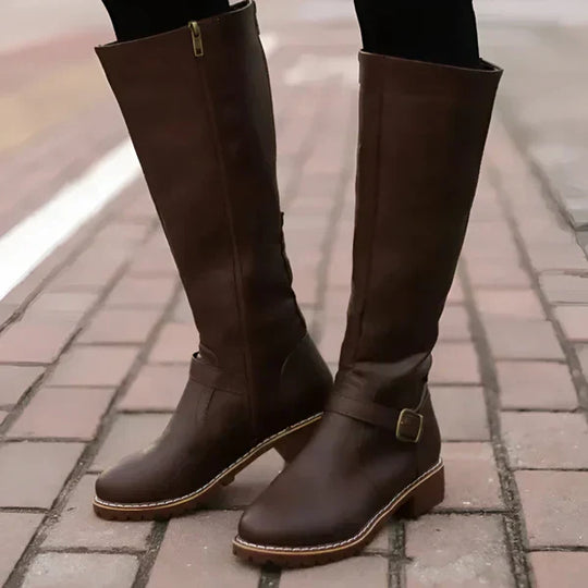 Kniehohe Damenstiefel Mit Schnallenriemen Damen EB