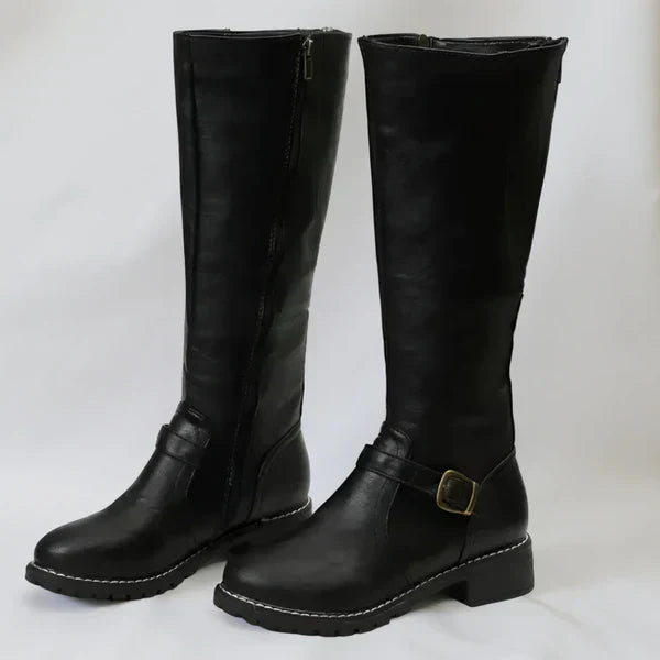 Kniehohe Damenstiefel Mit Schnallenriemen Damen EB