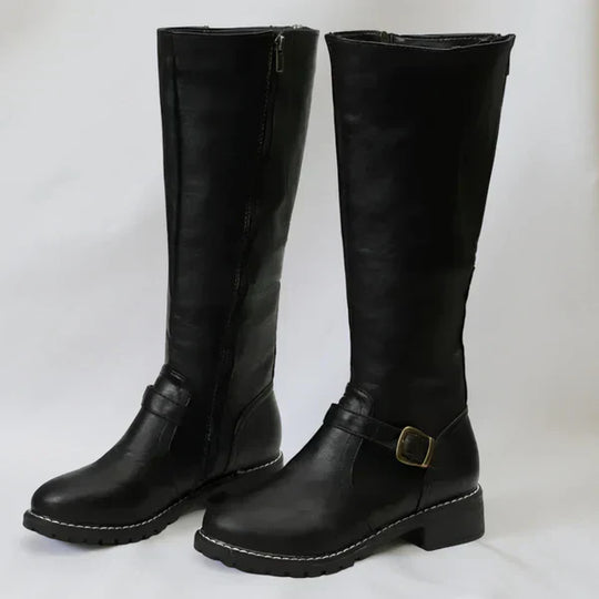 Kniehohe Damenstiefel Mit Schnallenriemen Damen EB