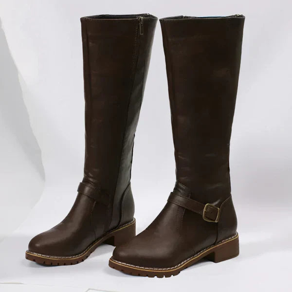 Kniehohe Damenstiefel Mit Schnallenriemen Damen EB