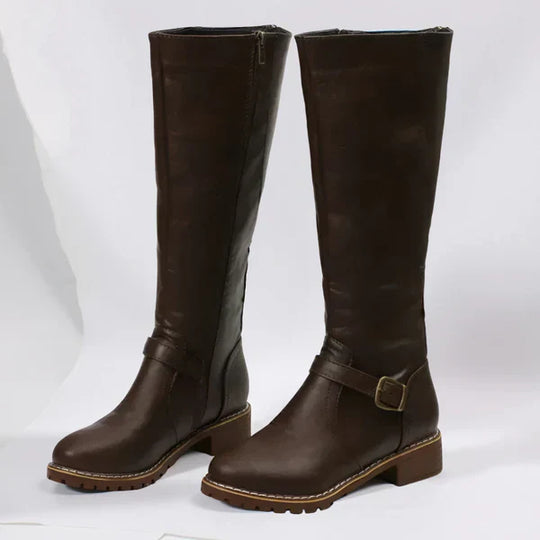 Kniehohe Damenstiefel Mit Schnallenriemen Damen EB