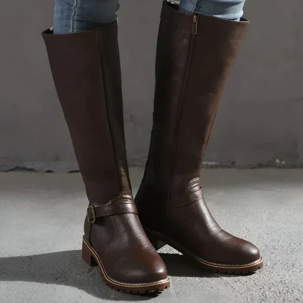 Kniehohe Damenstiefel Mit Schnallenriemen Damen EB
