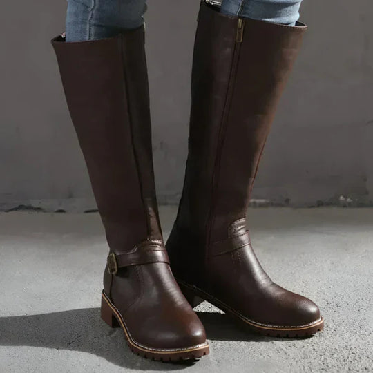 Kniehohe Damenstiefel Mit Schnallenriemen Damen EB
