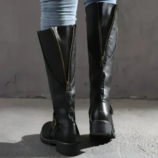 Kniehohe Damenstiefel Mit Schnallenriemen Damen EB