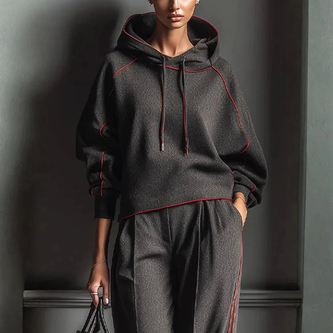 EB | Charcoal Red Kontrast Bind Hoodie